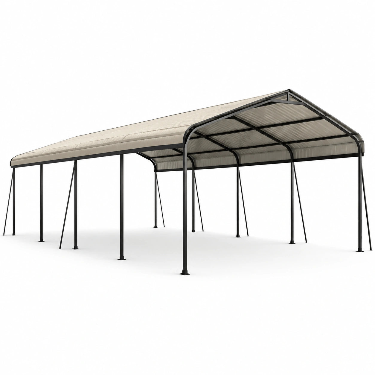 Abri de voiture en acier avec toit en polycarbonate beige 12m x 5m