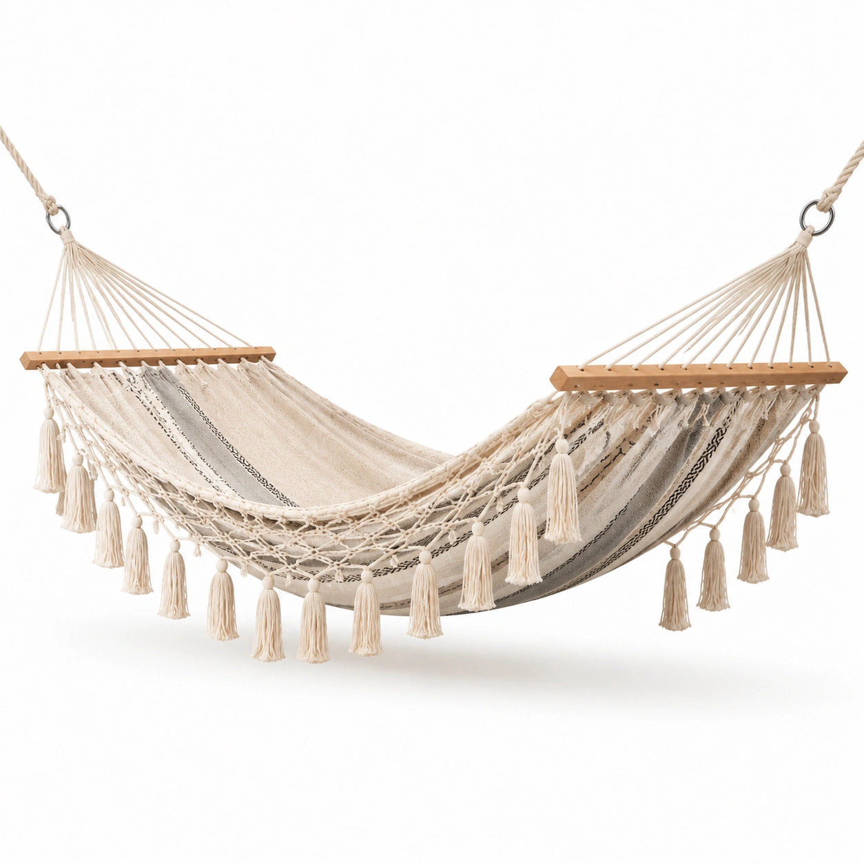 Hamac en Coton avec Franges et Rayures Crème