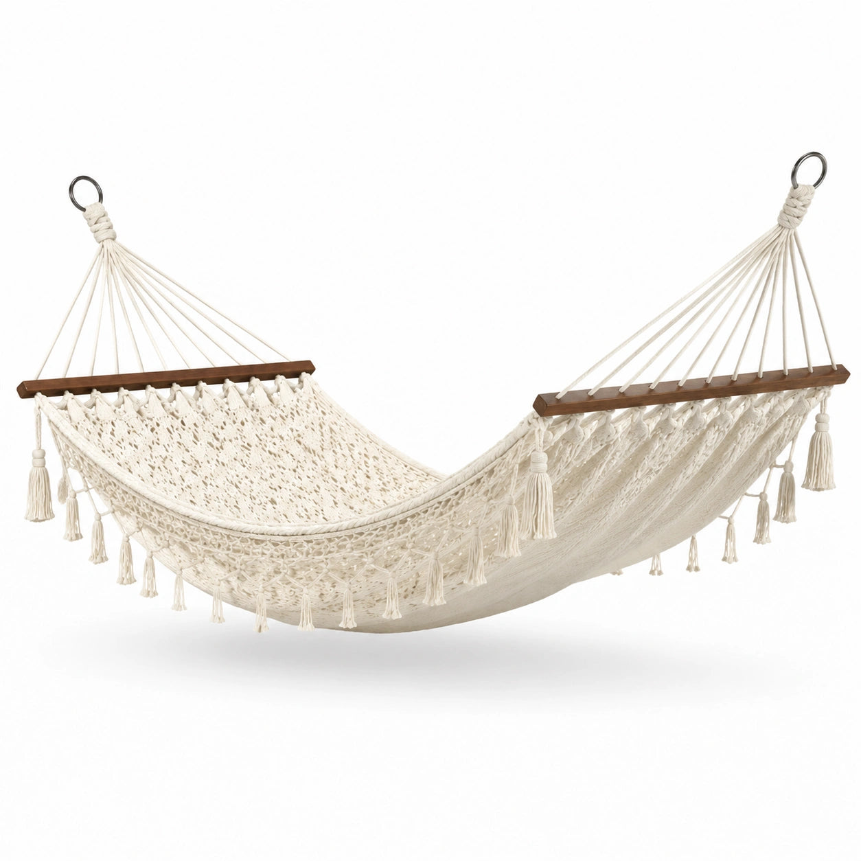 Hamac en coton écru avec barres en bois de hêtre 200x150 cm