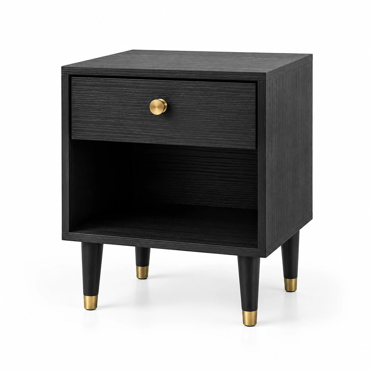Table de chevet en bois noir avec métal, 45x35x60 cm