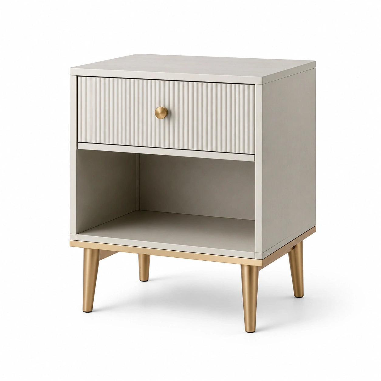 Table de chevet en bois et métal gris avec tiroir