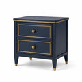 Table de chevet en bois bleu et doré avec 2 tiroirs