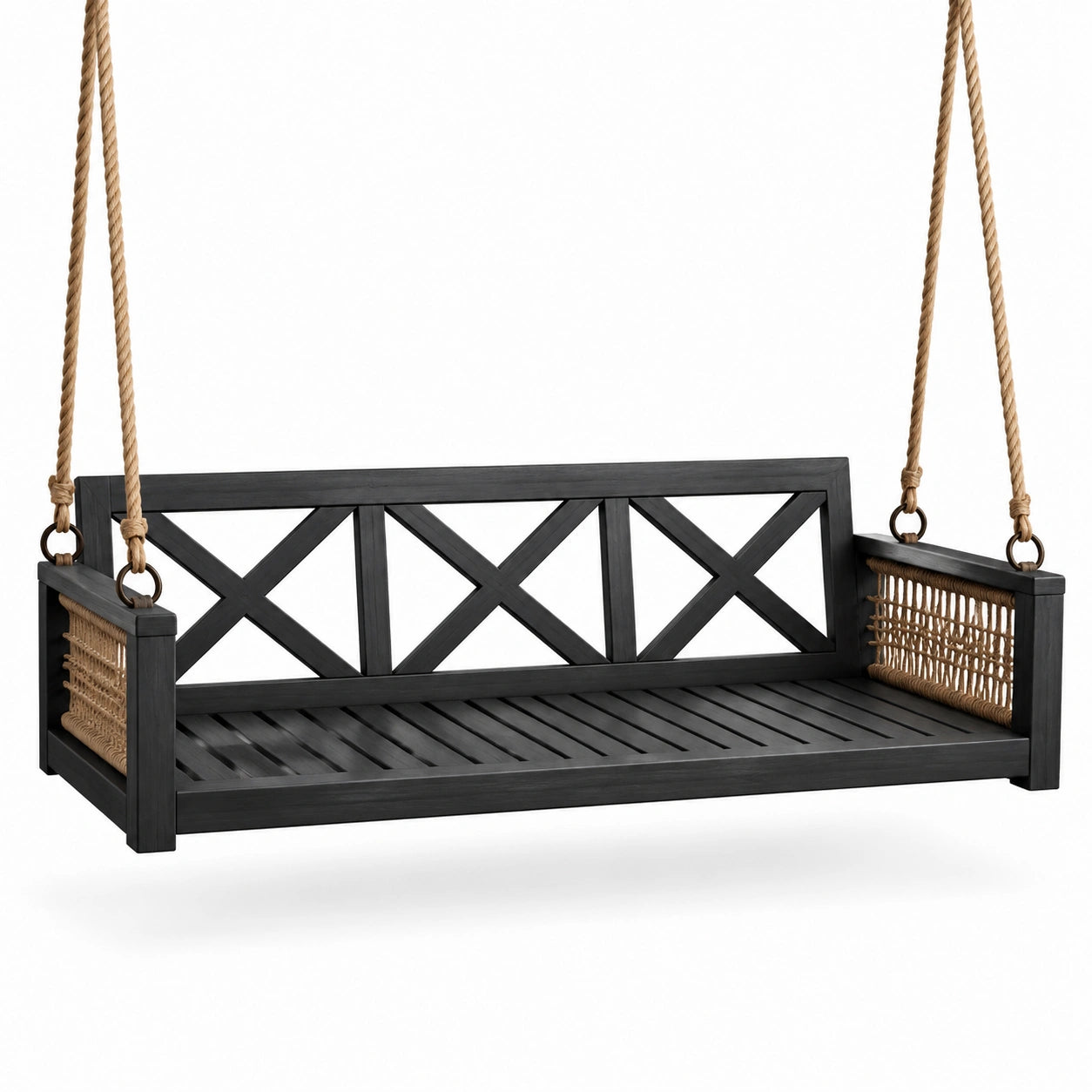 Balancelle en bois et corde jute noire