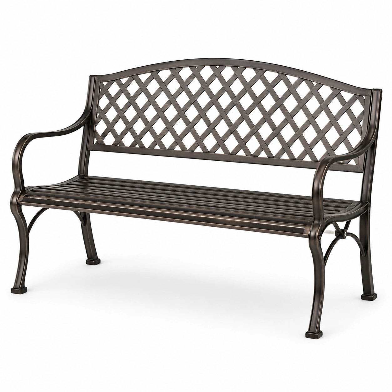 Banc en métal brun avec motif croisillons, 127 cm