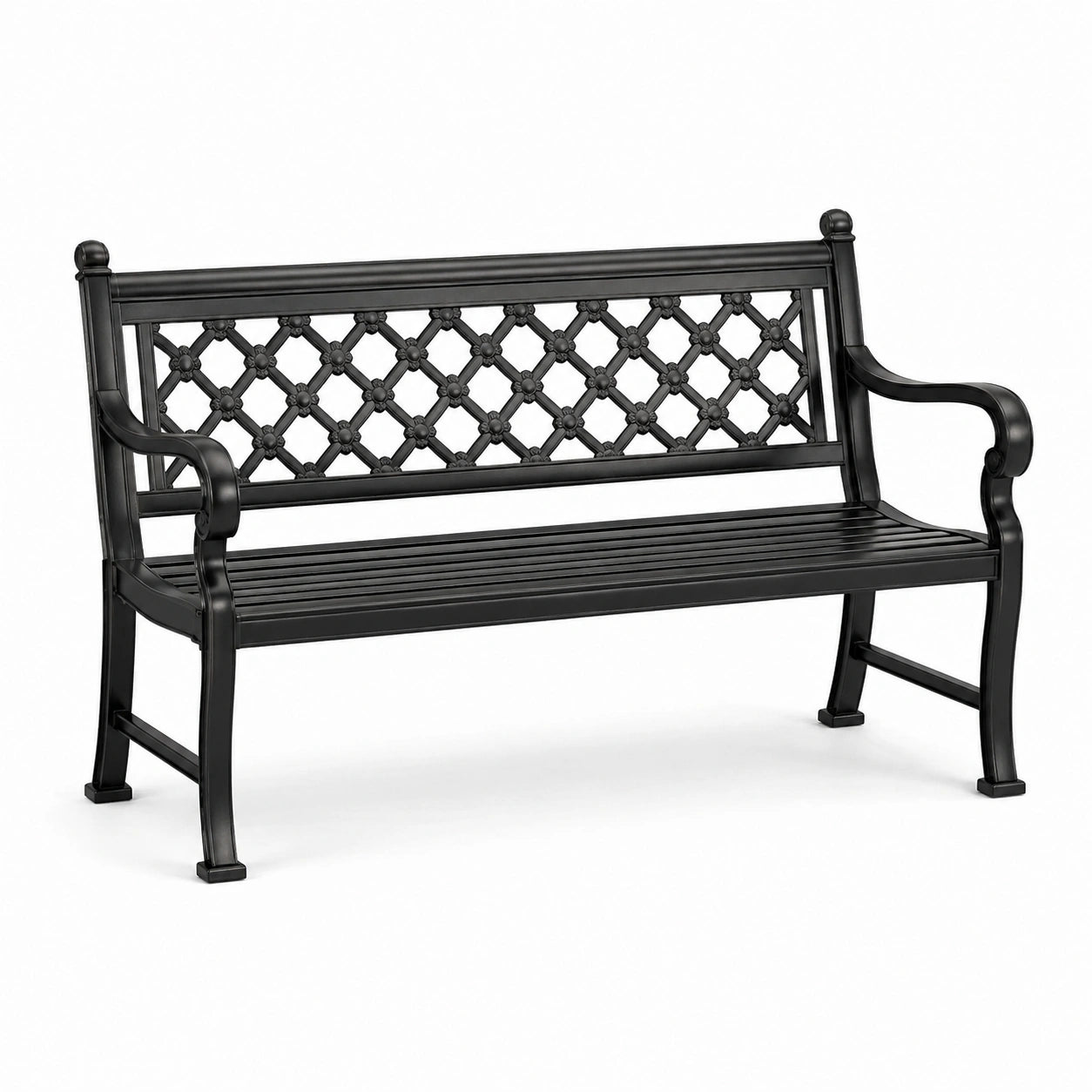 Banc en métal noir avec dossier décoratif