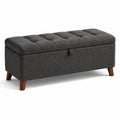 Banc de rangement en tissu polyester gris avec pieds en bois 120cm