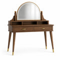 Coiffeuse en bois avec miroir semi-circulaire et tiroirs marron