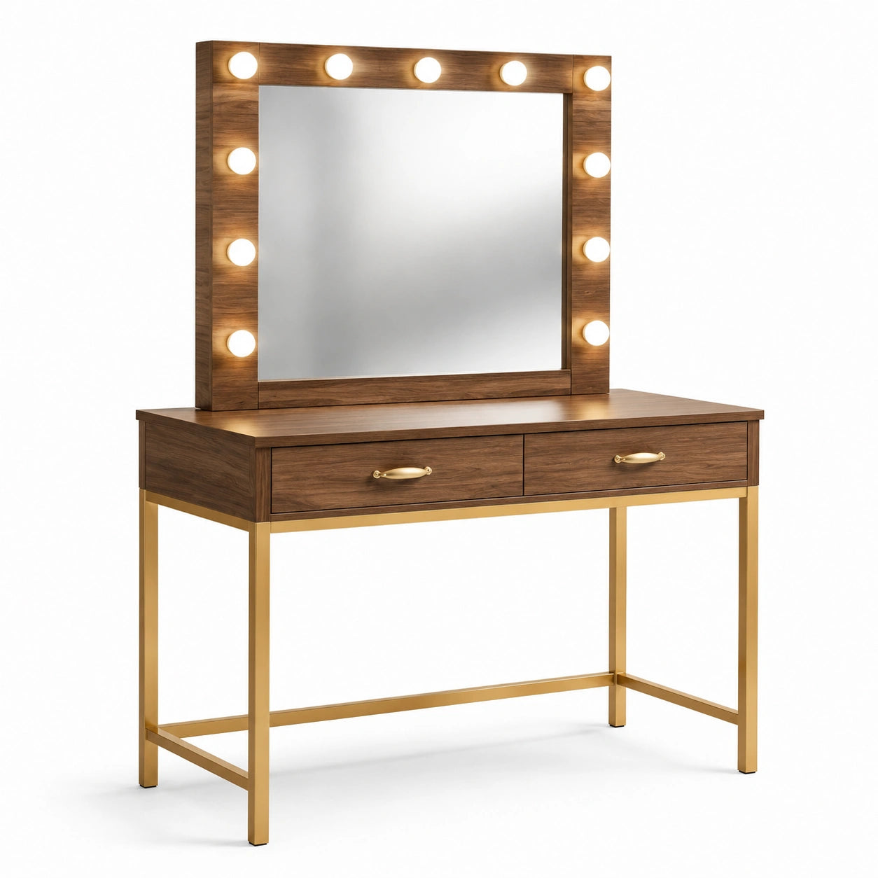 Coiffeuse en bois et métal doré avec miroir et LED