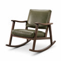 Fauteuil à bascule en bois et similicuir vert olive
