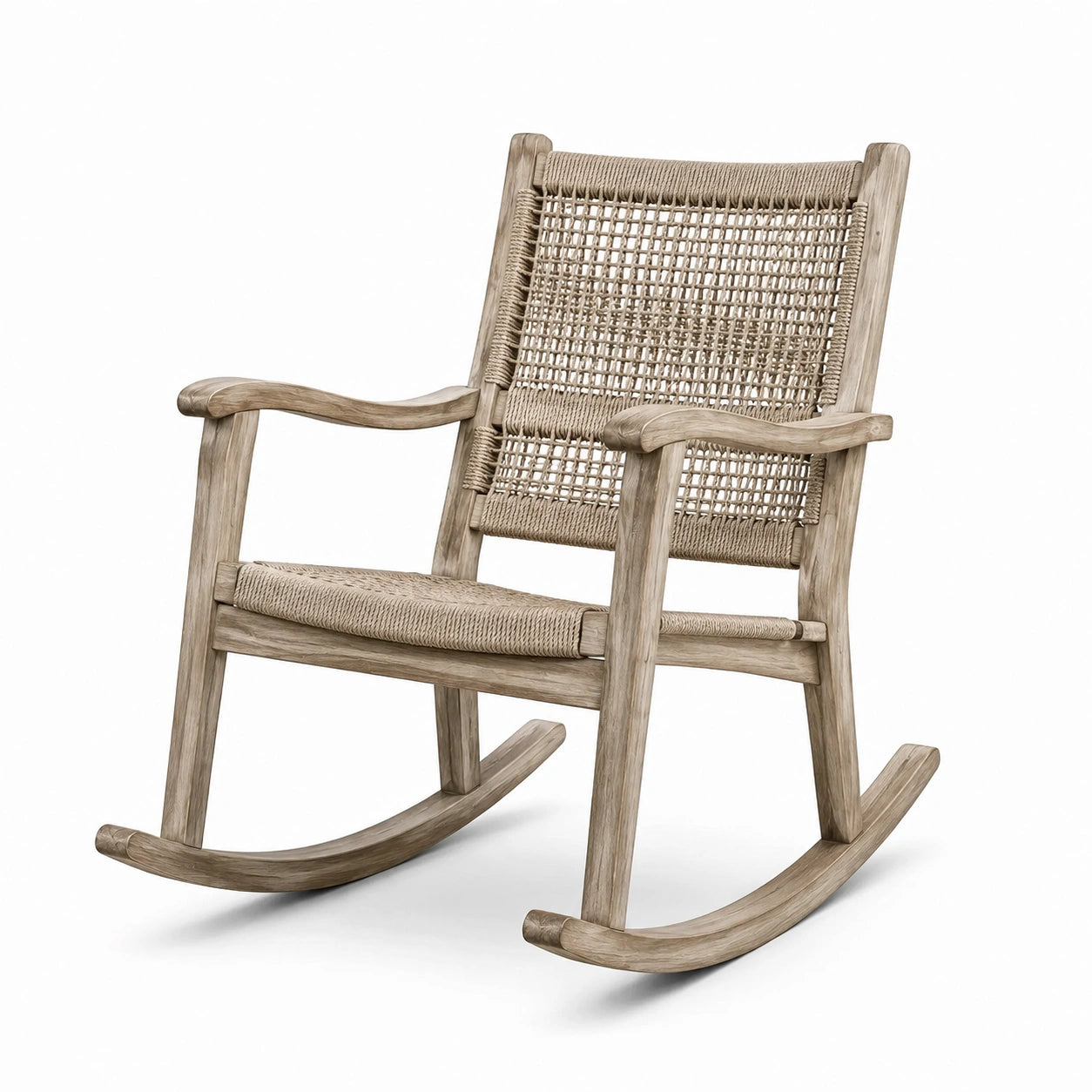 Chaise berçante en bois avec rotin tissé