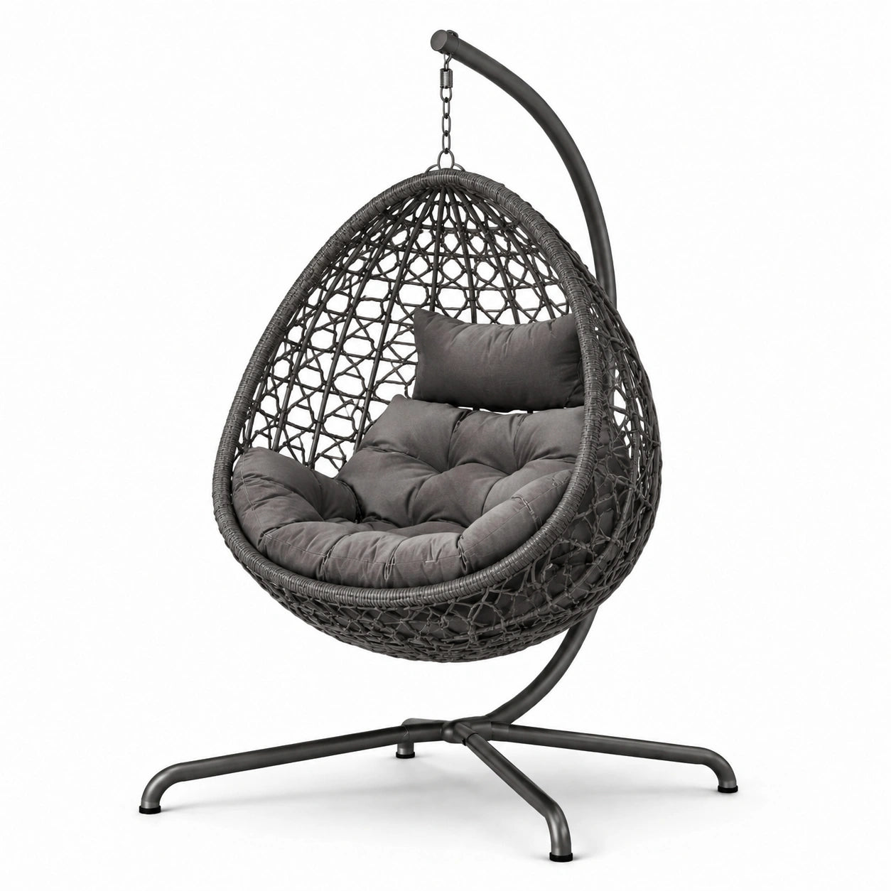 Chaise suspendue en rotin synthétique et métal gris avec coussin