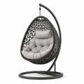 Chaise suspendue en rotin synthétique noir avec coussin gris, structure en métal, 195 cm de hauteur