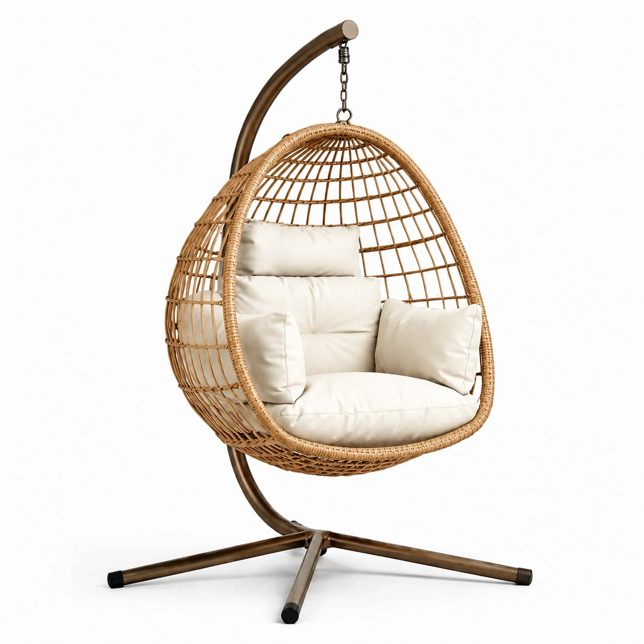 Chaise suspendue en rotin synthétique avec coussins beiges